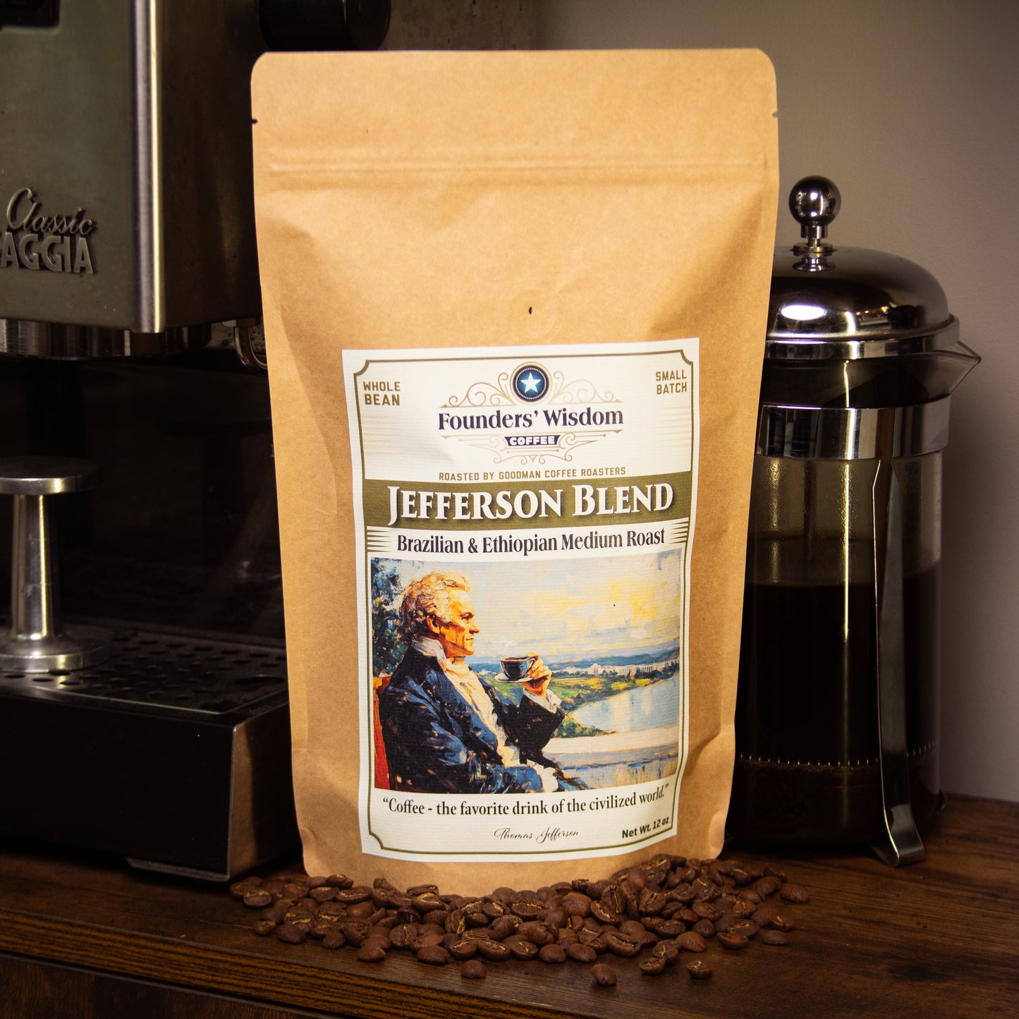 The Jefferson Blend - a medium roast whole bean small batch artisan coffee