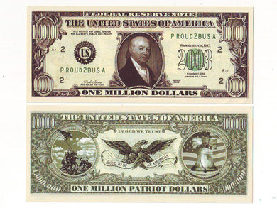 Patriot One Million Dollar bill - set of 2