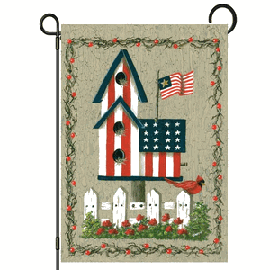 Patriotic Birdhouses garden flag