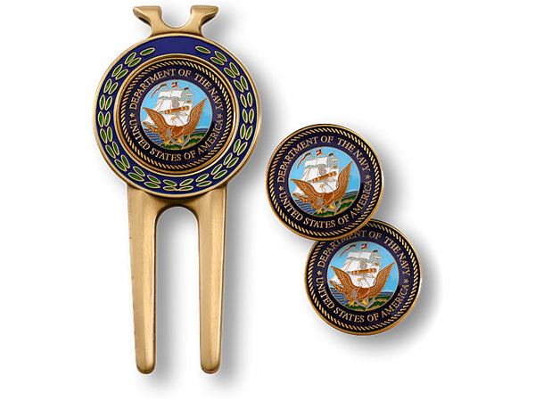 Navy Divot Tool and Ball Marker Set