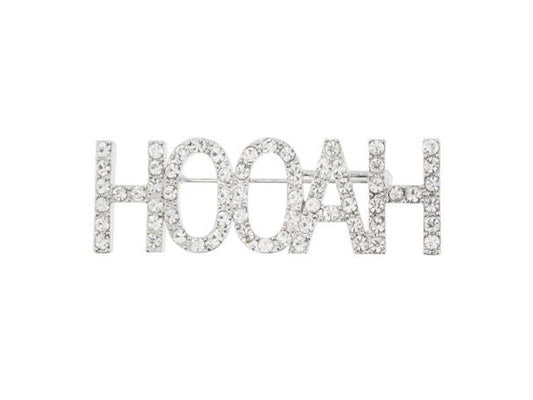 HOOAH rhinestone brooch