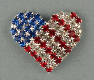 Stars and Stripes Heart rhinestone pin